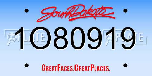 1O80919 South Dakota License Plate