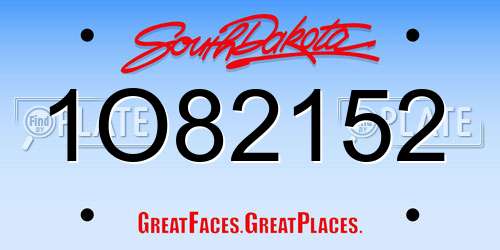 1O82152 South Dakota License Plate