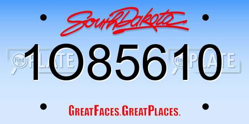 1O85610 South Dakota License Plate