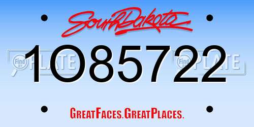1O85722 South Dakota License Plate