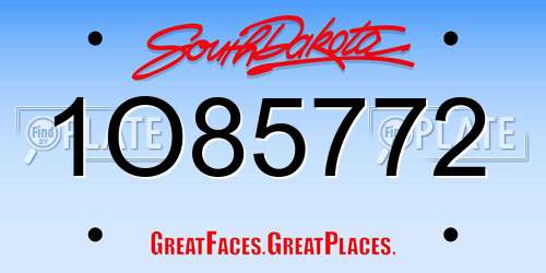 1O85772 South Dakota License Plate