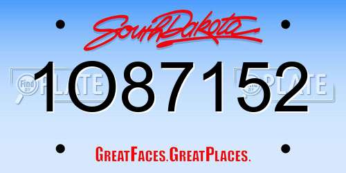 1O87152 South Dakota License Plate