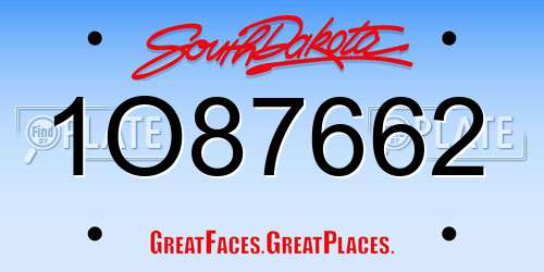 1O87662 South Dakota License Plate