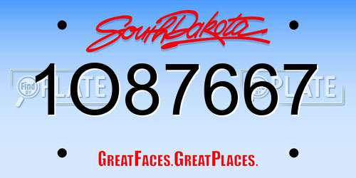 1O87667 South Dakota License Plate