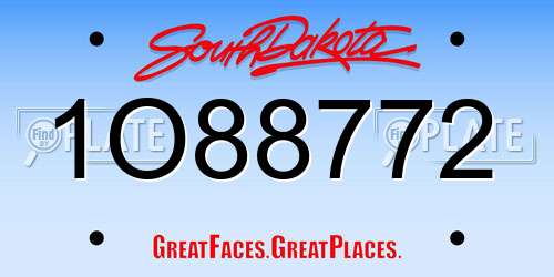 1O88772 South Dakota License Plate