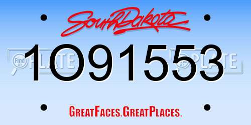 1O91553 South Dakota License Plate