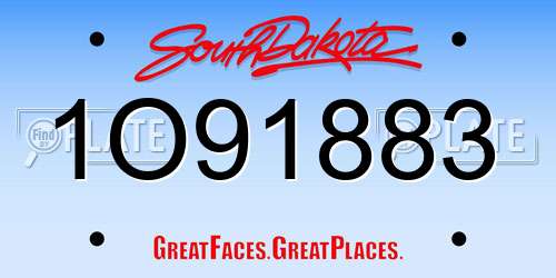 1O91883 South Dakota License Plate