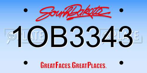 1OB3343 South Dakota License Plate