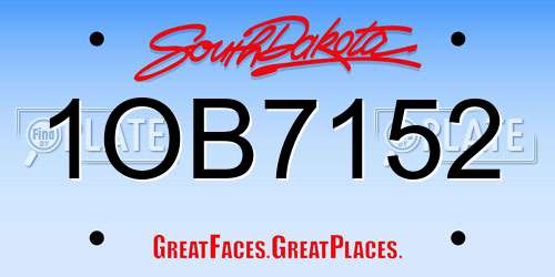 1OB7152 South Dakota License Plate