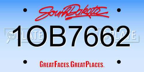 1OB7662 South Dakota License Plate