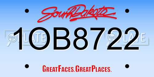 1OB8722 South Dakota License Plate