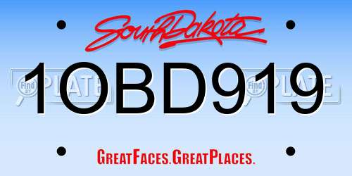 1OBD919 South Dakota License Plate