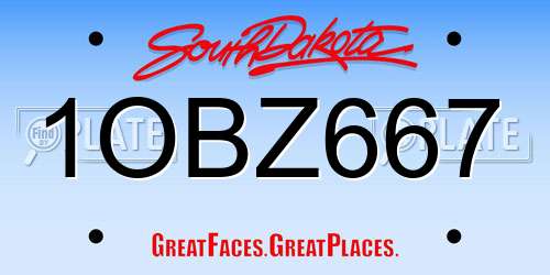 1OBZ667 South Dakota License Plate