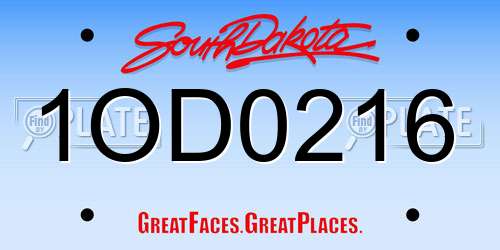 1OD0216 South Dakota License Plate