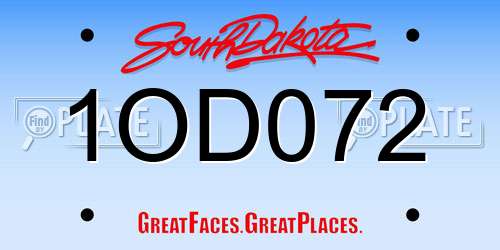 1OD072 South Dakota License Plate