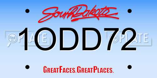 1ODD72 South Dakota License Plate