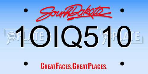 1OIQ510 South Dakota License Plate