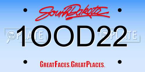 1OOD22 South Dakota License Plate