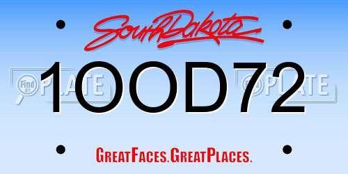 1OOD72 South Dakota License Plate