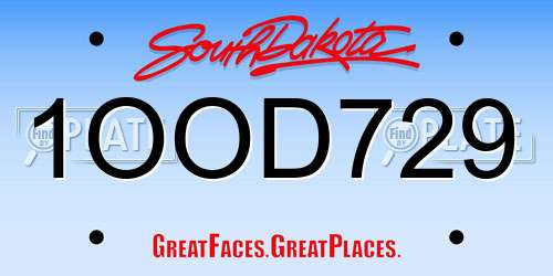 1OOD729 South Dakota License Plate