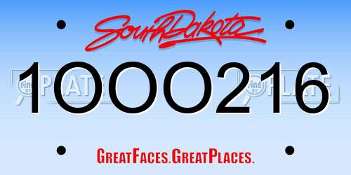 1OOO216 South Dakota License Plate