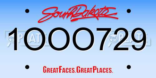 1OOO729 South Dakota License Plate