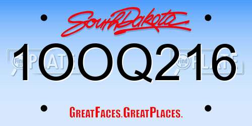1OOQ216 South Dakota License Plate