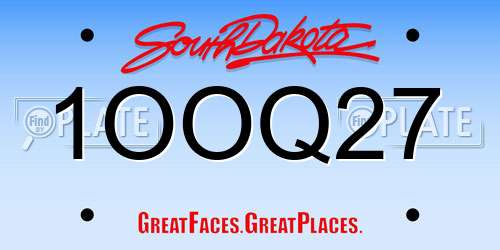 1OOQ27 South Dakota License Plate