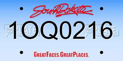 1OQ0216 South Dakota License Plate