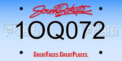 1OQ072 South Dakota License Plate