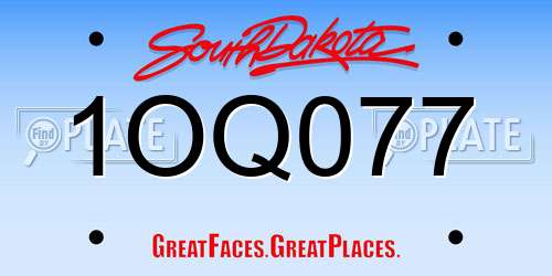 1OQ077 South Dakota License Plate