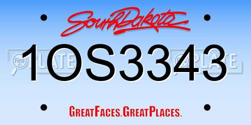 1OS3343 South Dakota License Plate