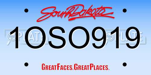 1OSO919 South Dakota License Plate