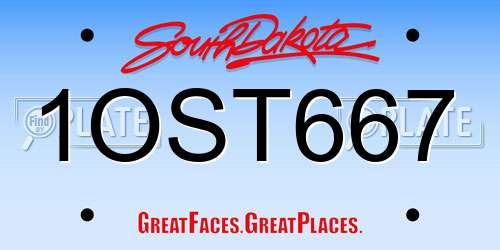 1OST667 South Dakota License Plate