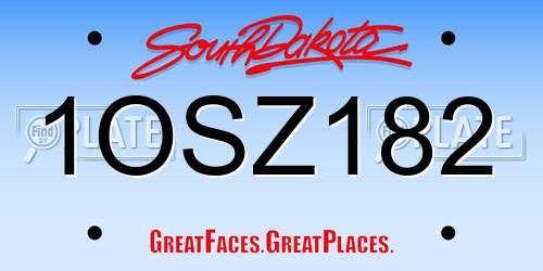 1OSZ182 South Dakota License Plate