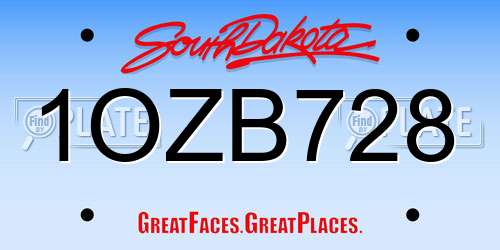 1OZB728 South Dakota License Plate