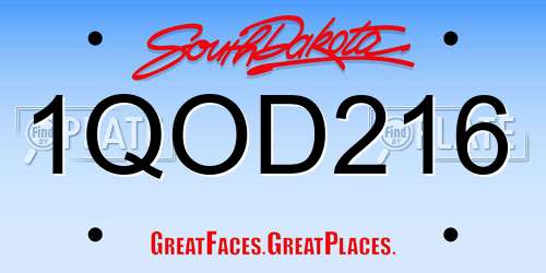 1QOD216 South Dakota License Plate