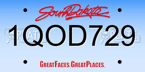 1QOD729 South Dakota License Plate