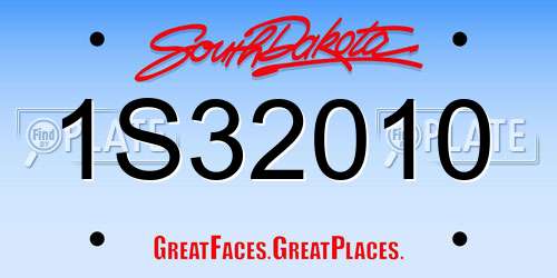 1S32010 South Dakota License Plate