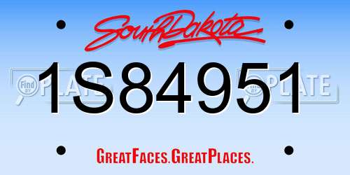 1S84951 South Dakota License Plate