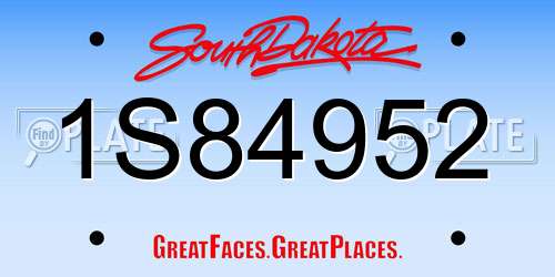 1S84952 South Dakota License Plate