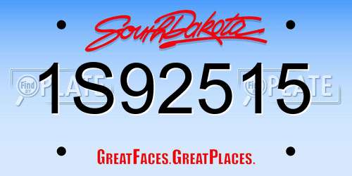 1S92515 South Dakota License Plate