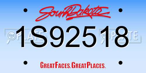 1S92518 South Dakota License Plate