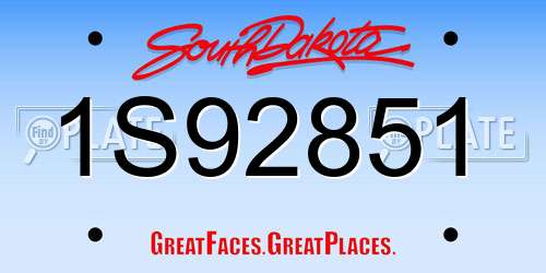 1S92851 South Dakota License Plate