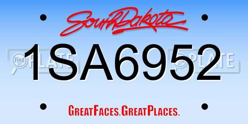 1SA6952 South Dakota License Plate