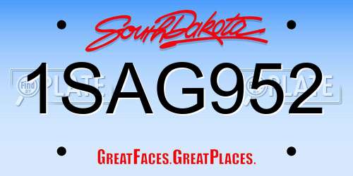 1SAG952 South Dakota License Plate