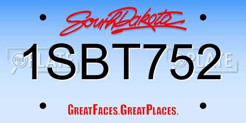 1SBT752 South Dakota License Plate
