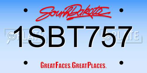 1SBT757 South Dakota License Plate