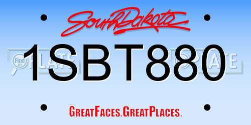 1SBT880 South Dakota License Plate