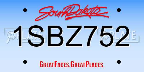 1SBZ752 South Dakota License Plate